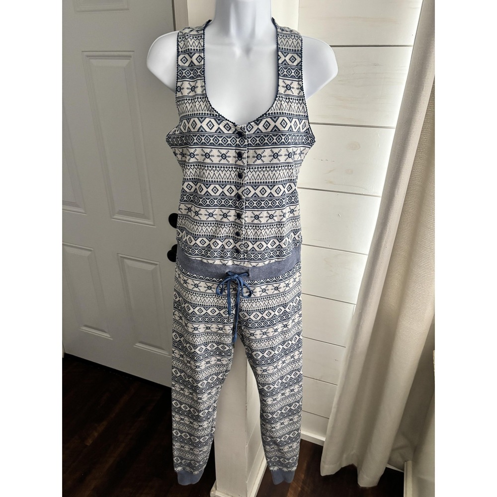UGG Jumpsuit Women Small Blue Fair Isle Jersey Racerback Lounge Winter One piece
